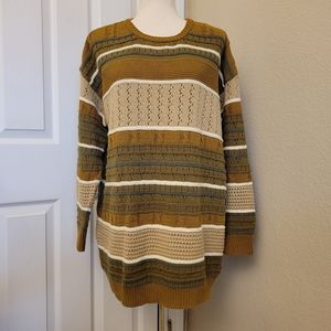 Liz Claiborne Oversized Sweater Brown Tan Cream Stripe Size M